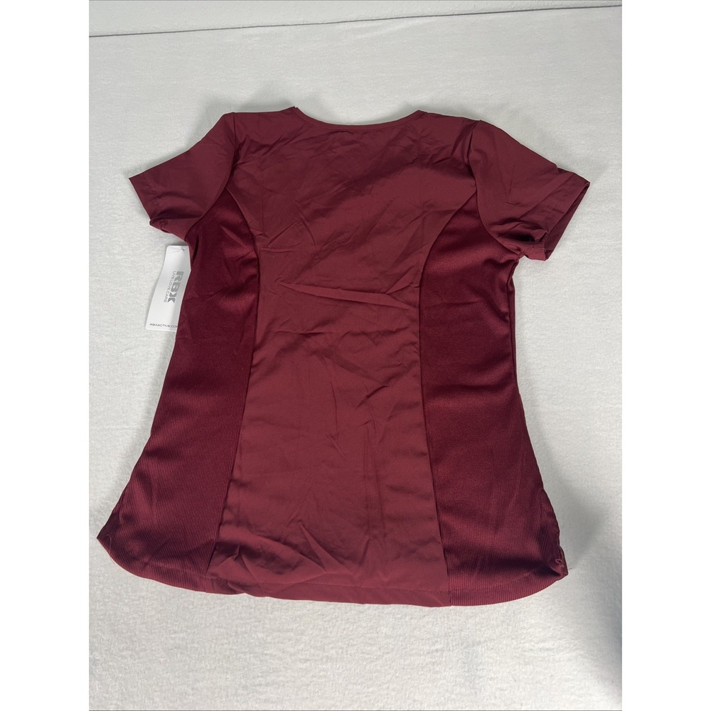 RBX Activewear Women's Scrub Top Small Burgundy Zip Front Stretch Panels NWT - Picture 8 of 8
